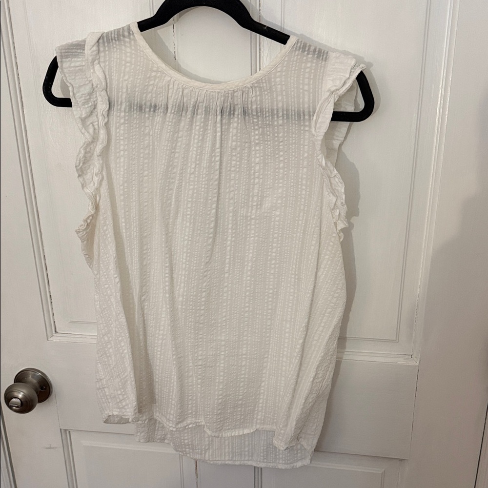 LOFT White Textured Ruffle Blouse
